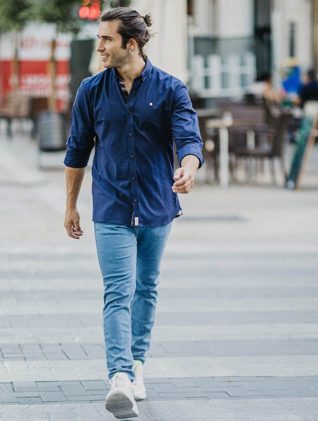 calentar Influyente muy agradable Camisa azul marino detalle cuadros hombre | Yellow Skin 2021