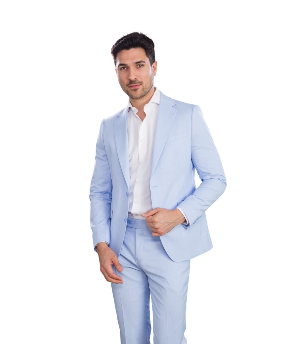 Traje hombre celeste Slim fit elastico Trajes en tendecia