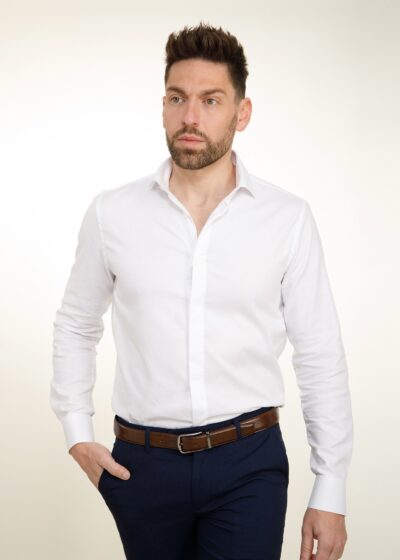 Lino Clemente - Camisa blanca cuello italiano slim fit hombre