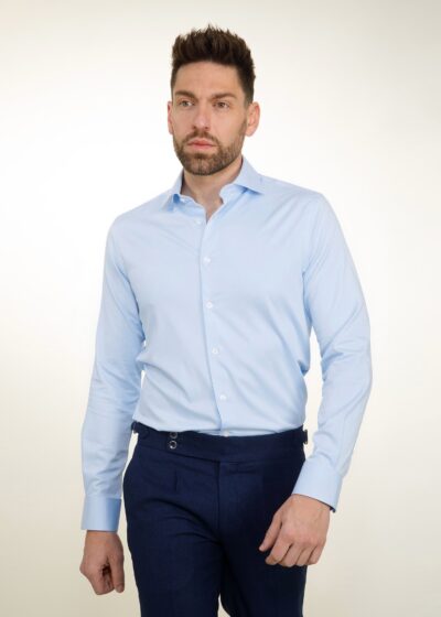 Lino Clemente - Camisa celeste cuello italiano slim fit hombre