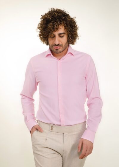 Lino Clemente - Camisa rosa cuello italiano slim fit hombre