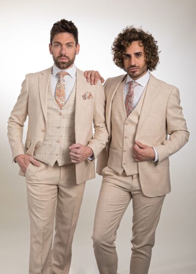 Lino Clemente - Traje color beige con chaleco reversible ZAR-CH 24125.