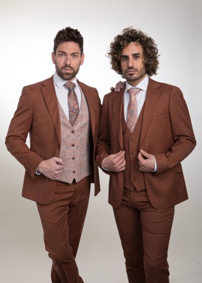 Lino Clemente - Traje color marrón claro con chaleco reversible ZAR-CH 24125