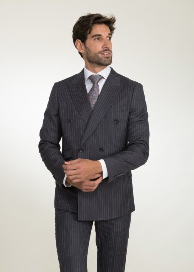 Lino Clemente - Traje cruzado gris marengo raya diplomática