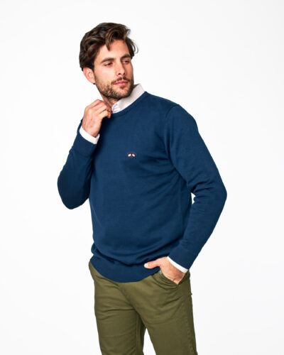 Jersey de punto con cuello redondo azul marino  – Spagnolo