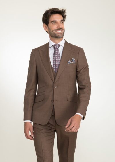 Lino Clemente - Traje color marrón con chaleco reversible SOL-CH 24125