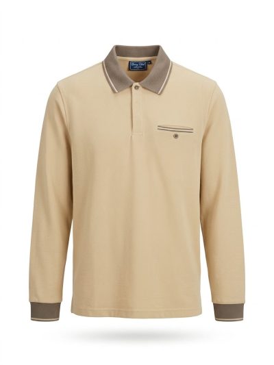 Polo Manga Larga Beige
