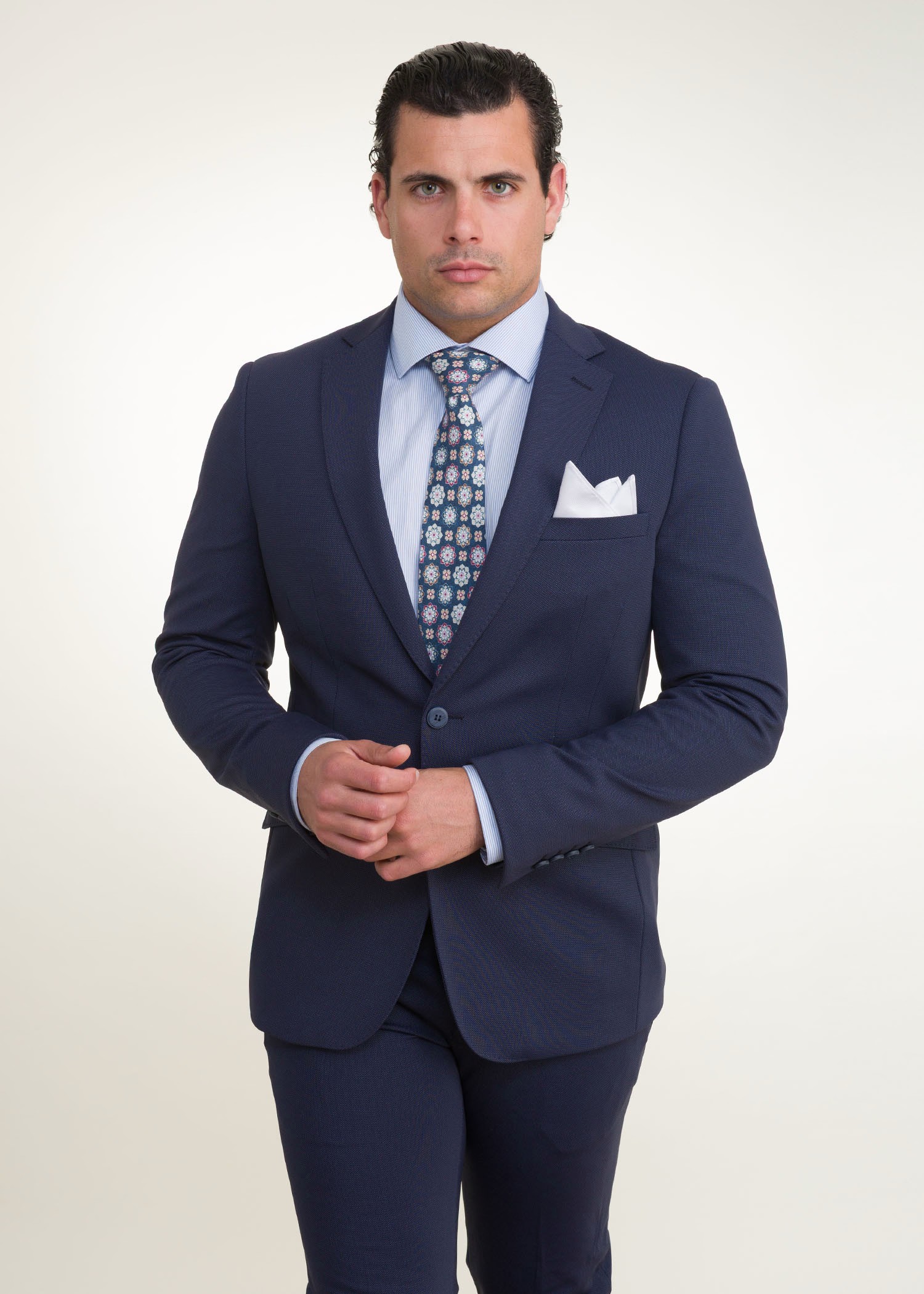 Lino Clemente - Traje color azul elástico NIZA 22118