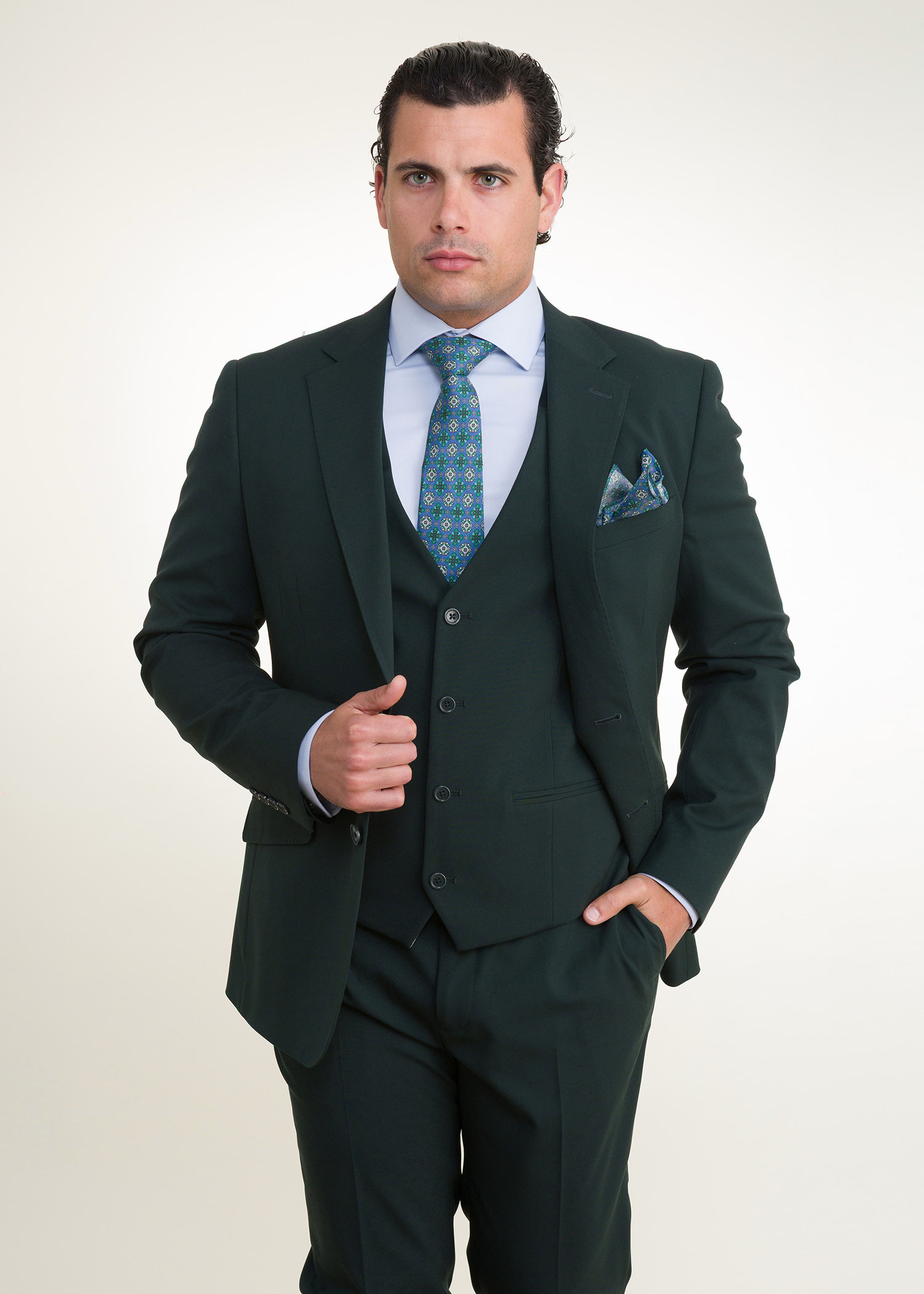 Lino Clemente - Traje color verde oscuro con chaleco reversible ZAR-CH 26101 - Imagen 2