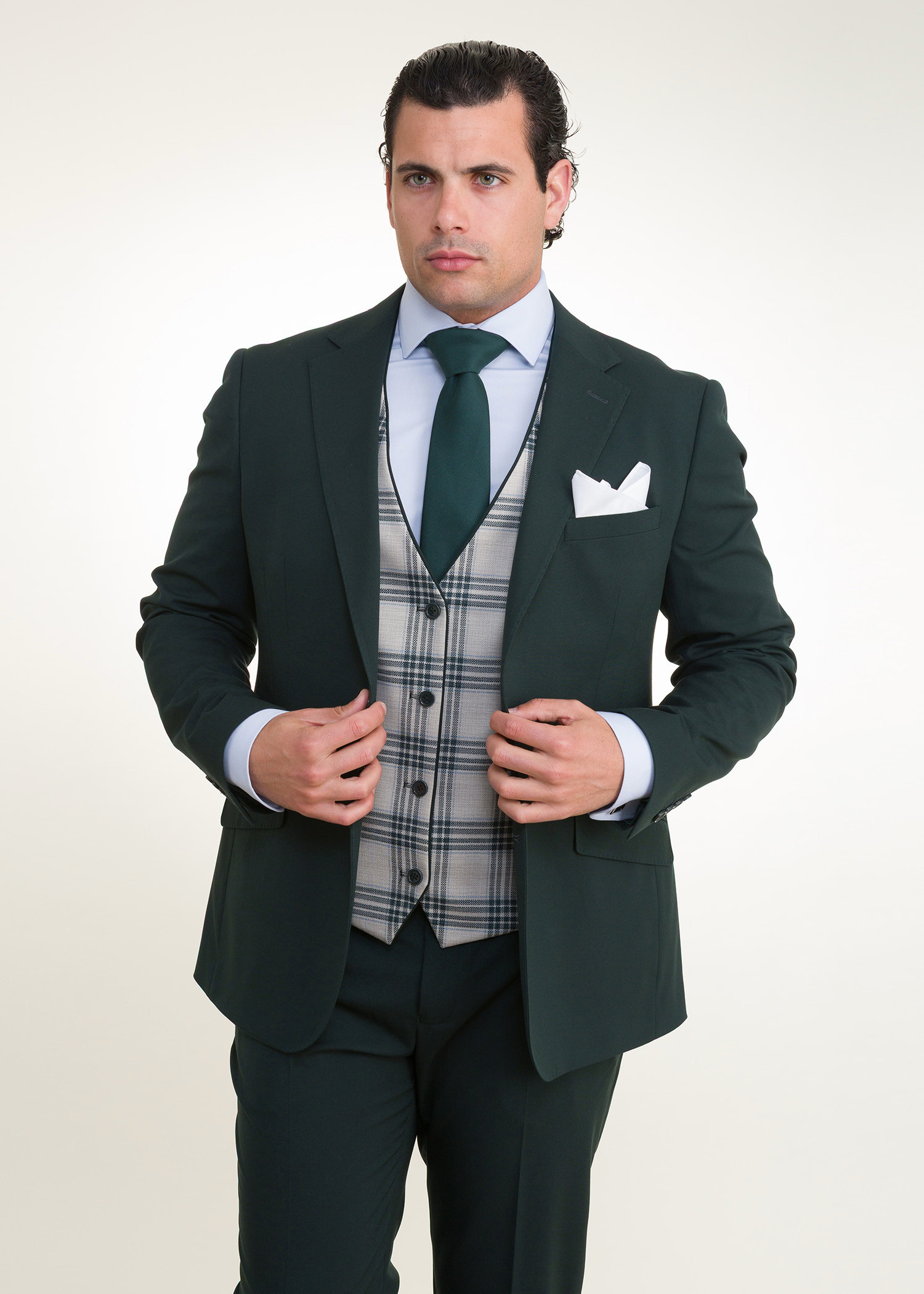 Lino Clemente - Traje color verde oscuro con chaleco reversible ZAR-CH 26101